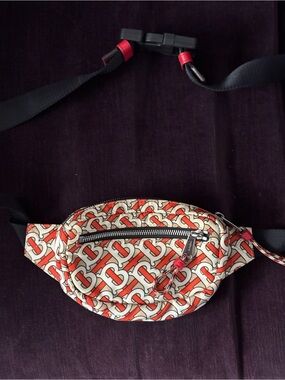 Burberry Orange and Beige Monogram Print Belt Bag